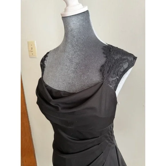 Vintage Black Open Back Lace Goth Dress Y2K Draped Neck Midi 90's 6 Romantic - Picture 8 of 15